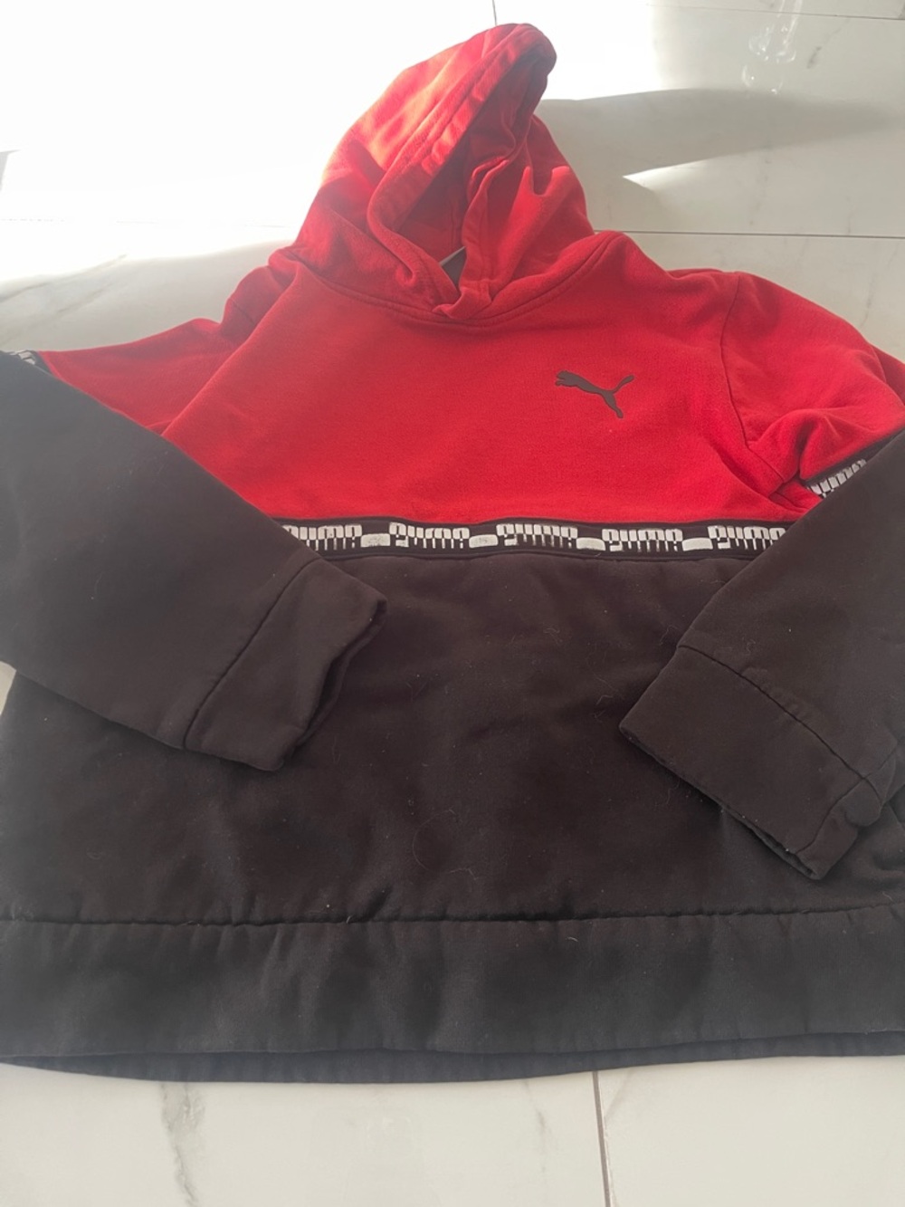 Puma Kids Red and Black Hooded Sweatshirt with Logo Tape